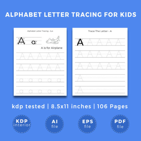 Alphabet Letter Tracing Worksheet For Kids KDP Interior cover image.