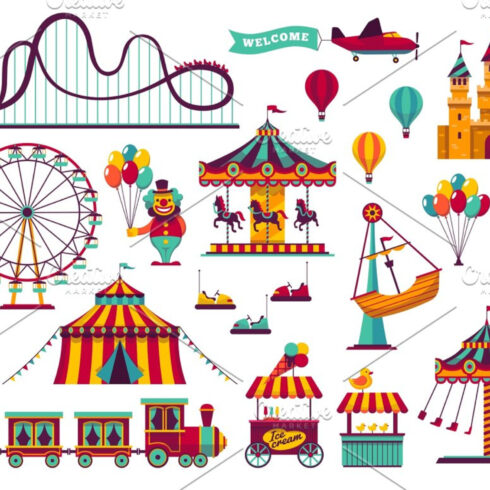 Amusement Park Attractions Set.