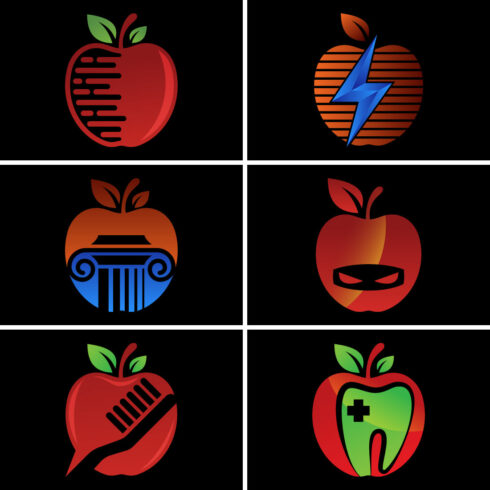 Apple Logo Design Set preview with black background.
