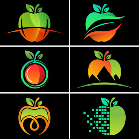 Apple Vector Logo Design Set presentation with black background.