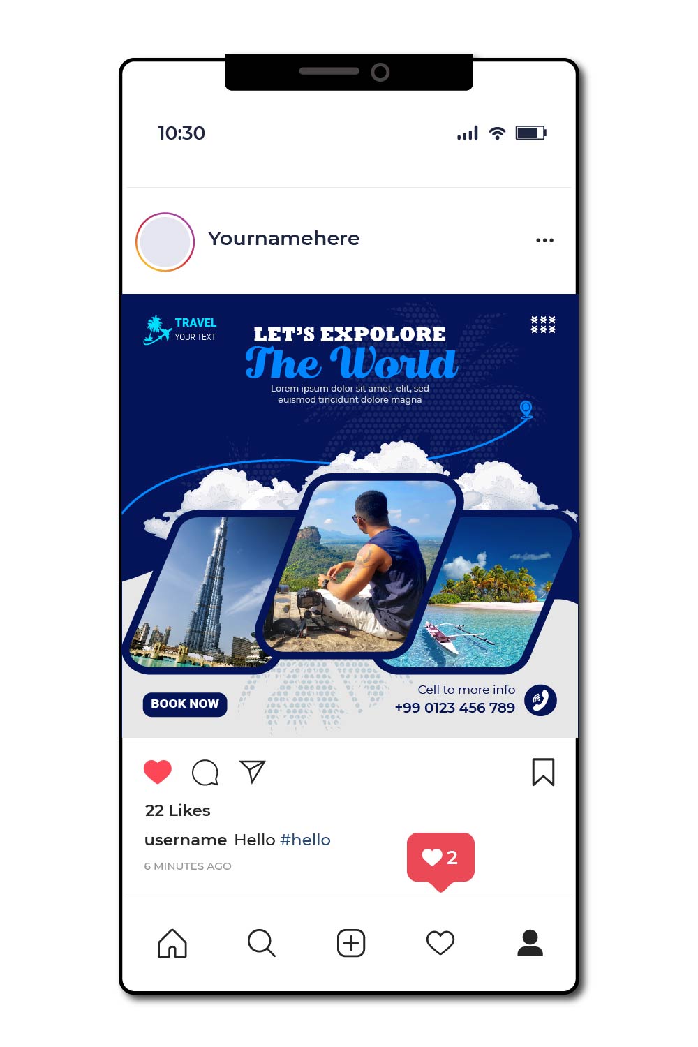 Travel Social Media Post Design Template pinterest image.