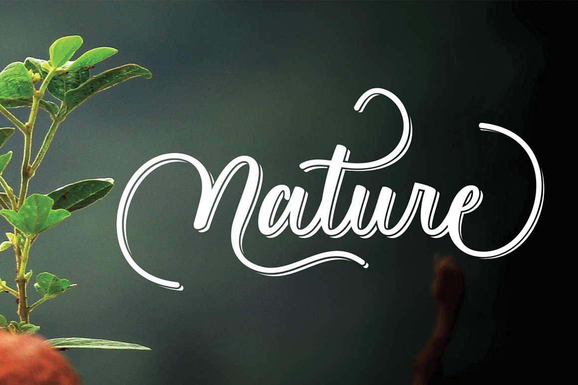 White lettering "Nature" in calligraphy font.
