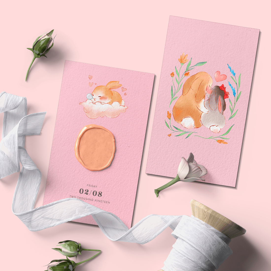 Valentine’s Day Watercolour Cute Bunny for your designs.