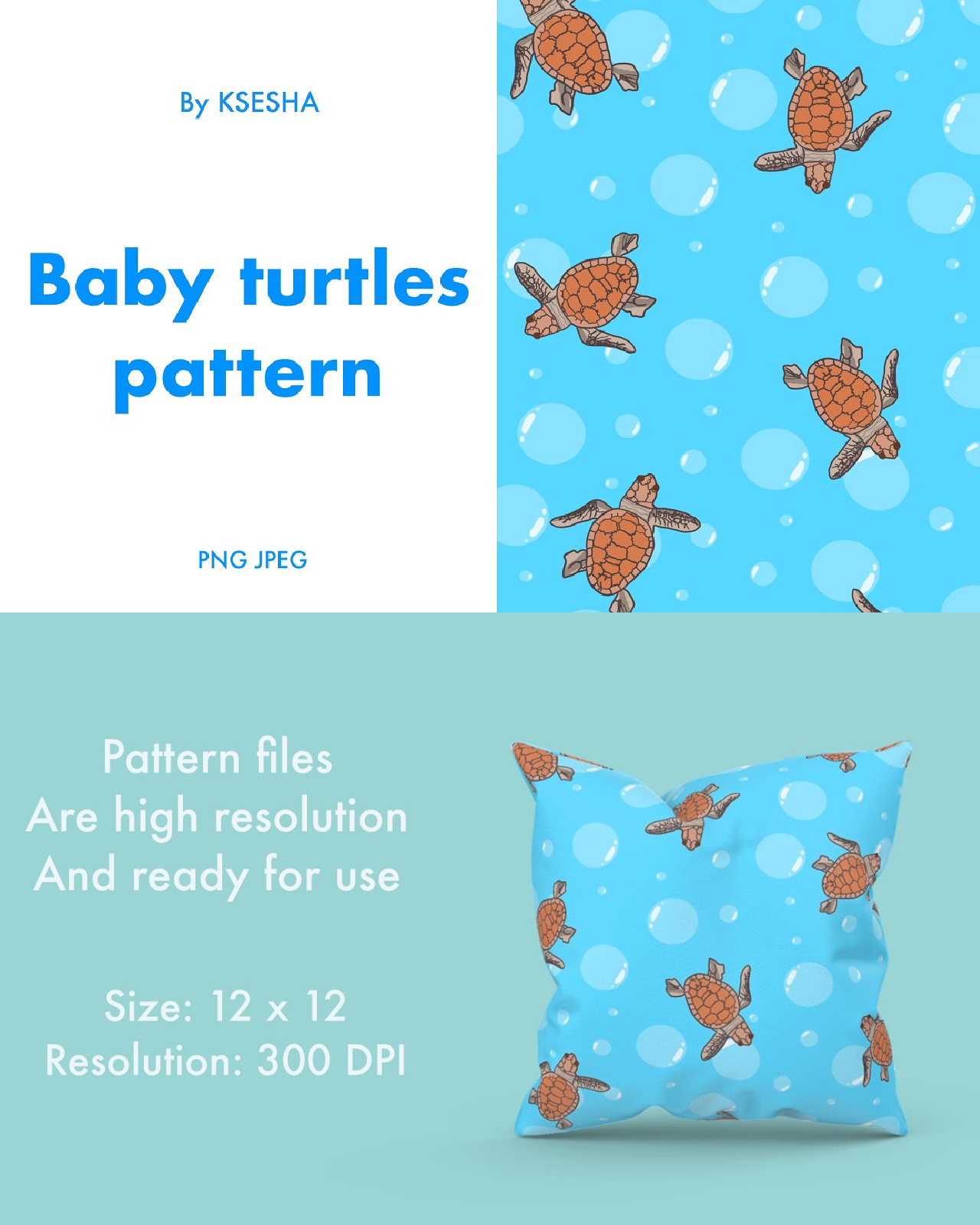 Baby turtles pattern pinterest image.