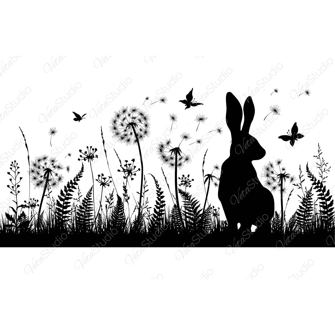Floral Background With Rabbit And Dandelions cover image.