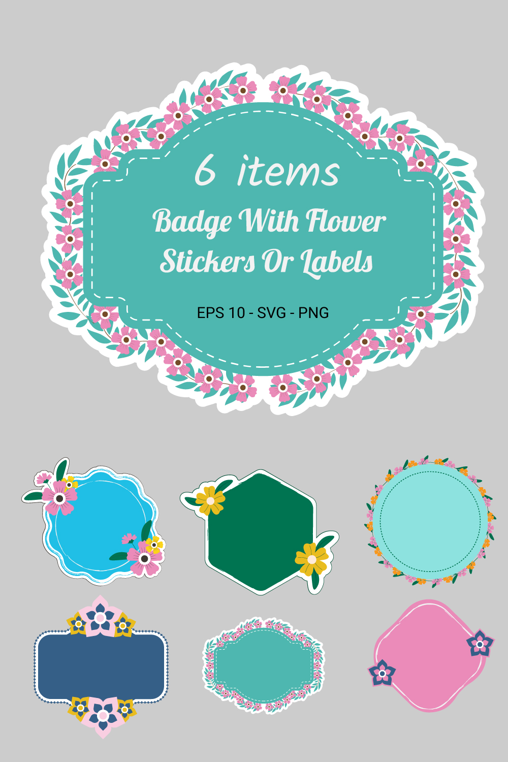 Badge with Flower Stickers or Labels Vectors pinterest image.
