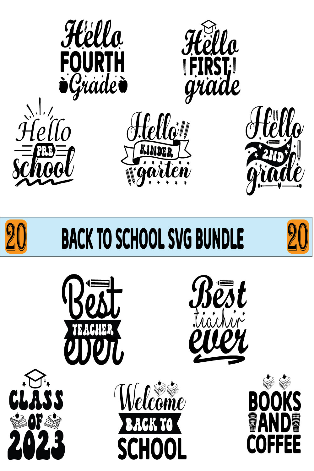 Back to School Bundle SVG Pinterest image.