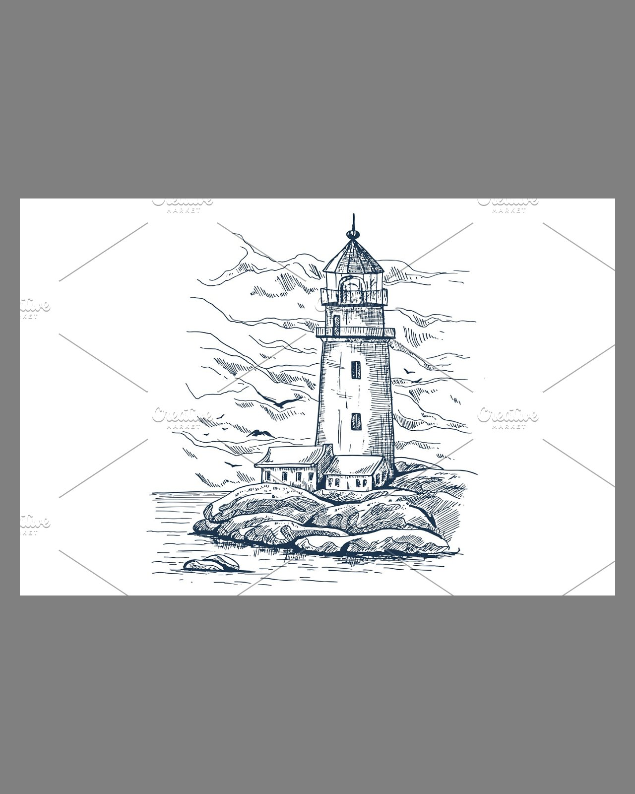 Beacon or harbor lighthouse sketch on island pinterest image preview.