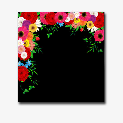 Beautiful Realistic Flowers Bunch Card Design Vector on Black Color main cover.