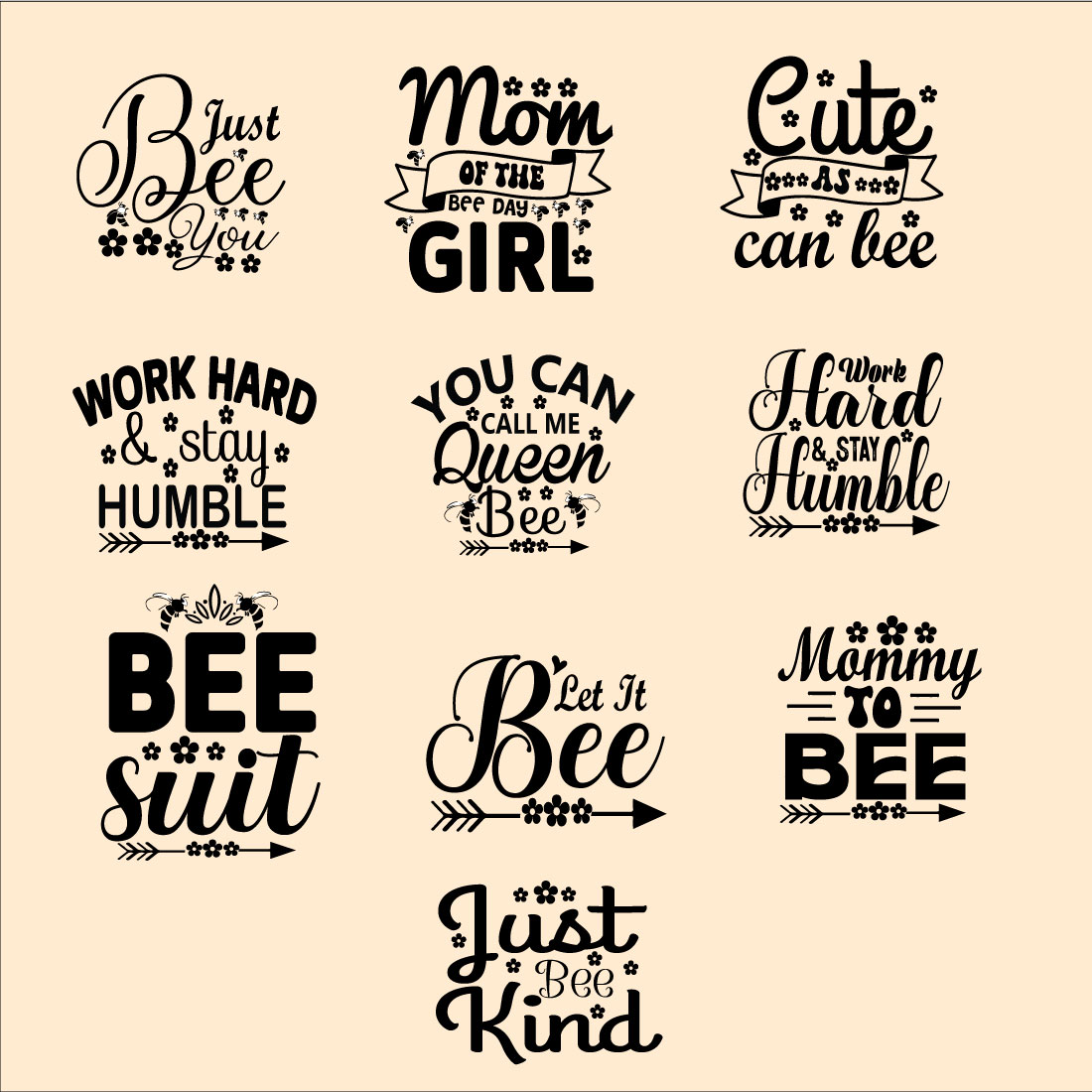 Bee Quotes SVG Design Bundle cover image.