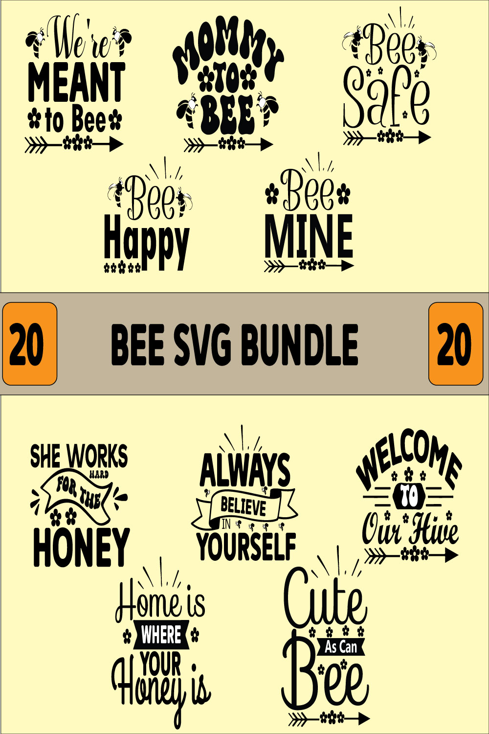 Bee Quotes SVG Design Bundle pinterest image.