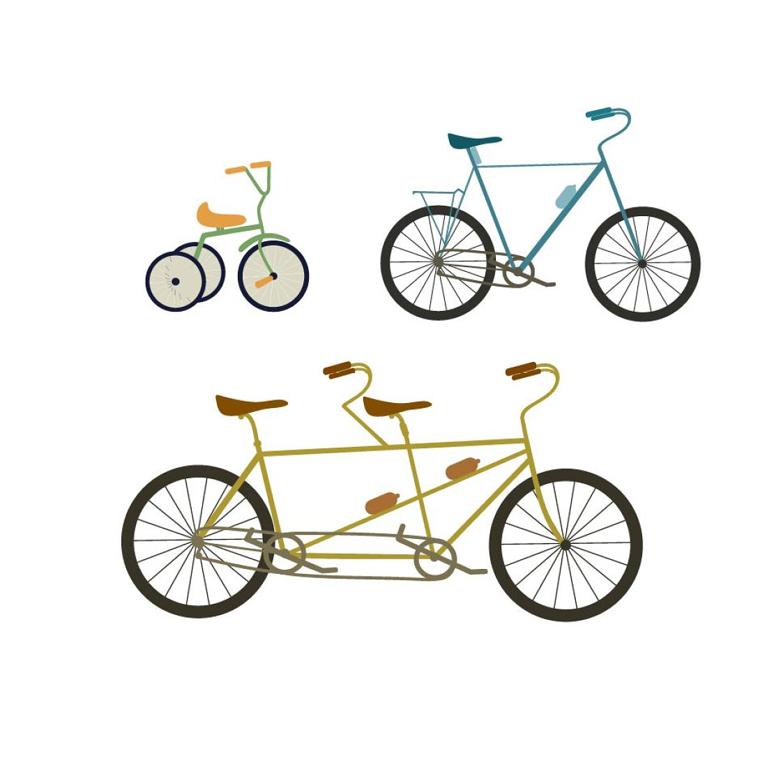 Bicycle, tandem bike vector set.