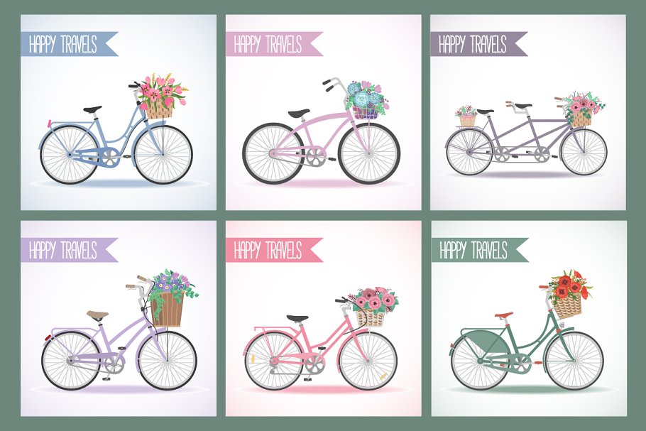 Bicycle Set in different colors variations.