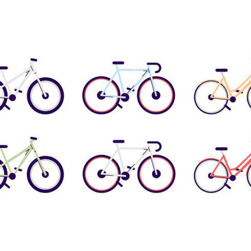 bicycles semi flat illustration set main image preview. 598