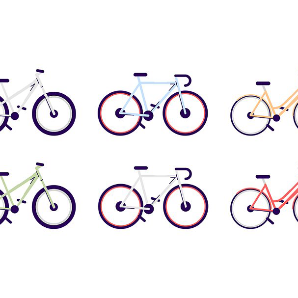 bicycles semi flat illustration set main image preview. 598