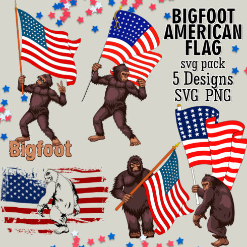 Bigfoot american flag set of 5 designs.