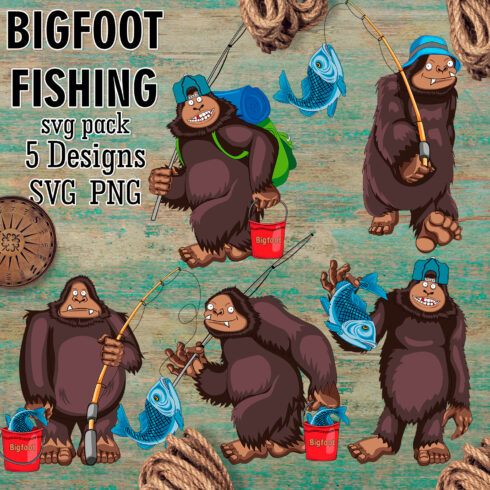 Bigfoot fishing game with a monkey holding a fishing rod.