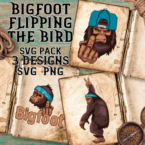 The bigfoot clipping the bird svg pack includes 3 designs svg file.