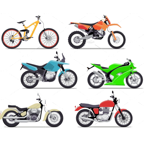 Bike and motorbike flat vector illustration set. Flat vector illustration.