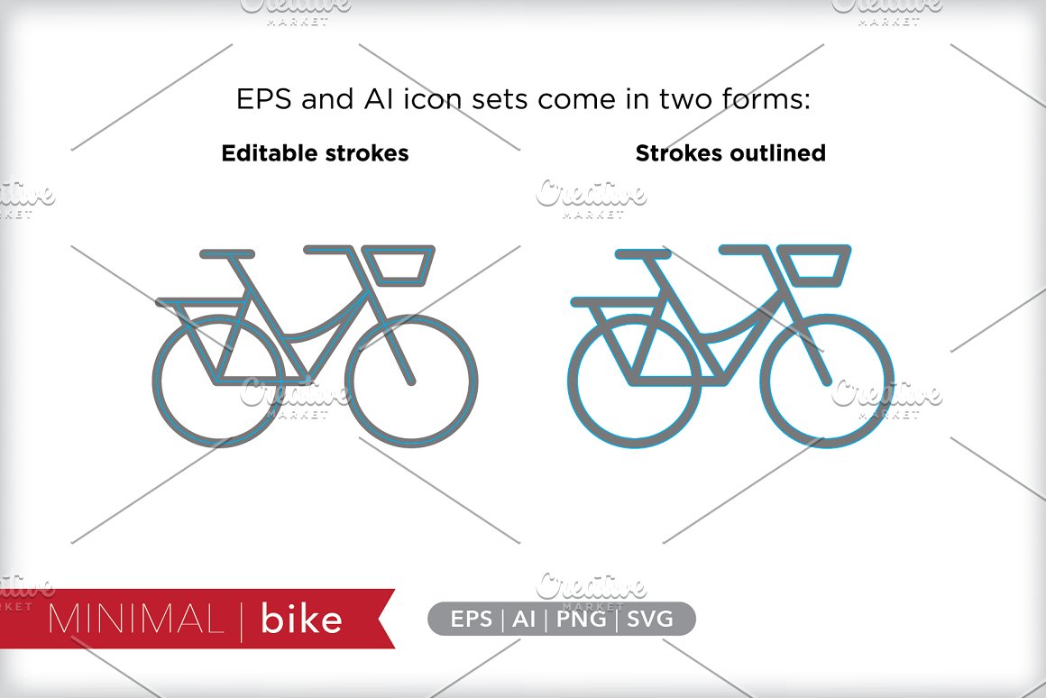 Bike icon in two forms - editable strokes and strokes outlined.