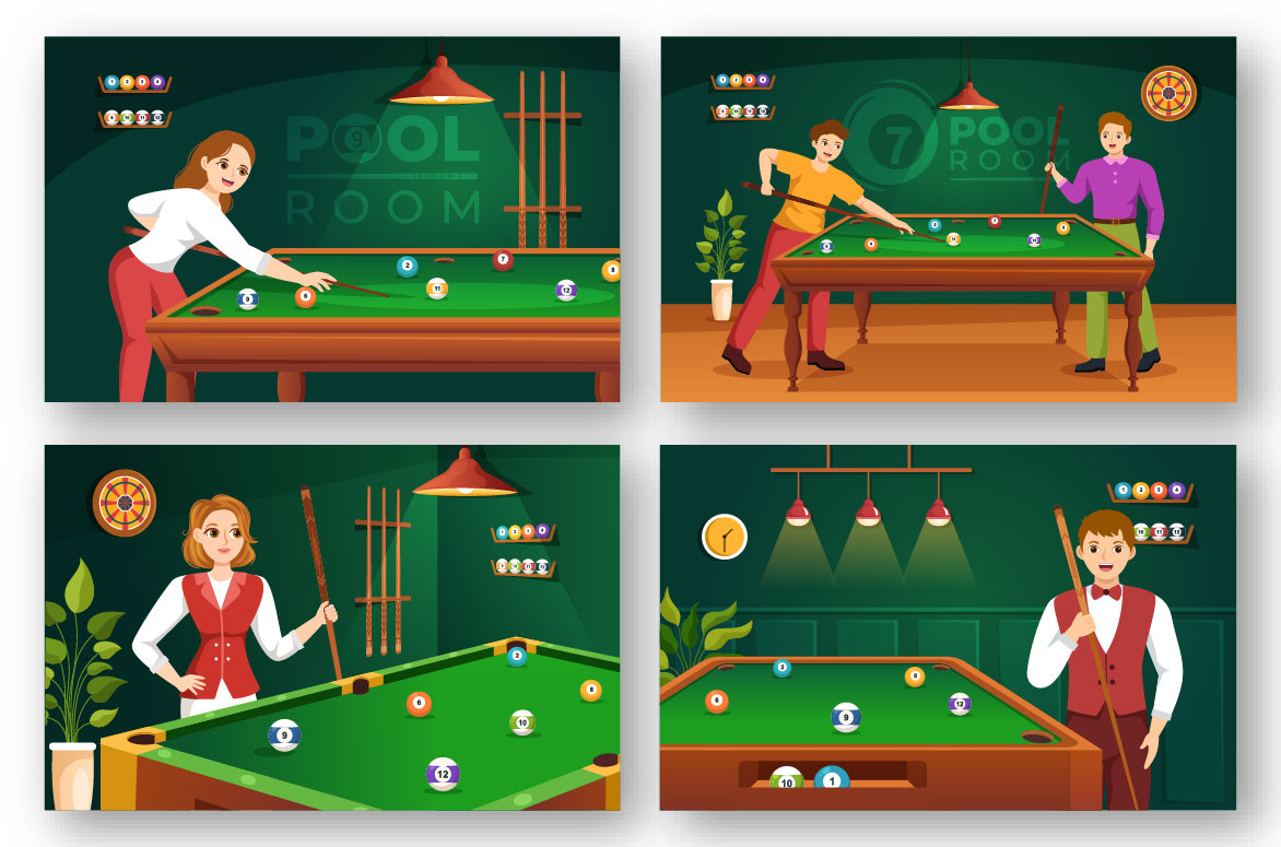 Four billiard illustrations.