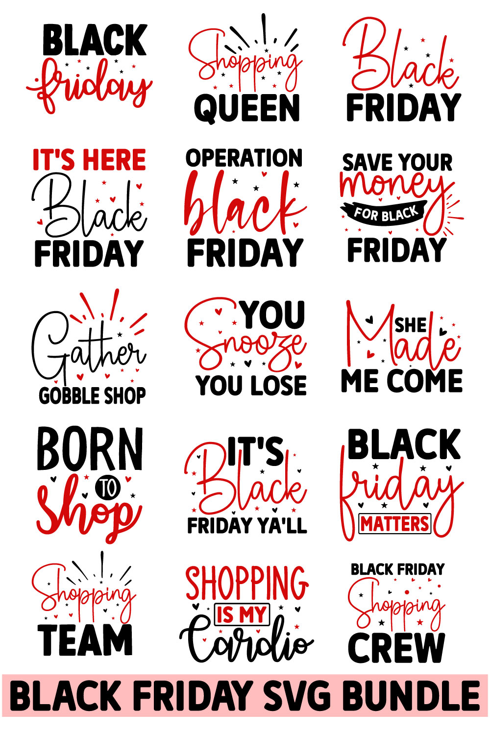 Collection of colorful images for prints on the theme of black friday