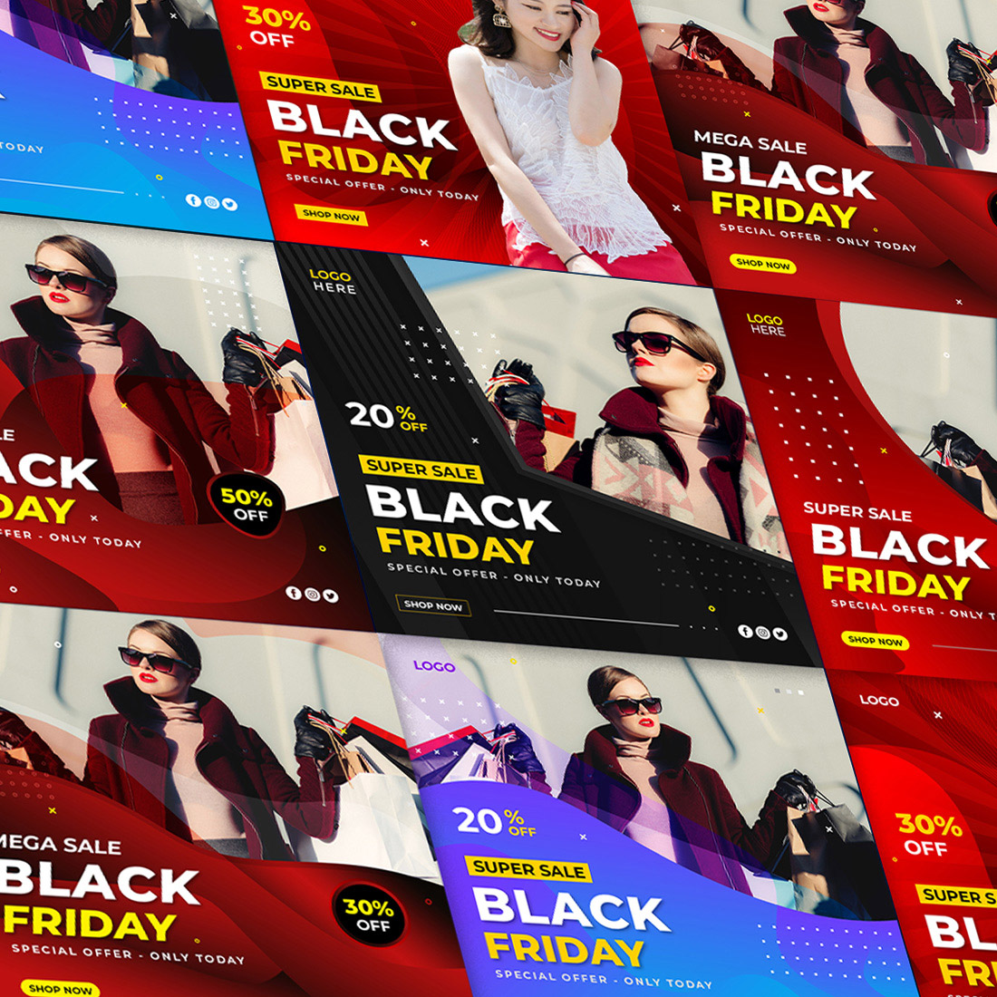 Black Friday Sale Instagram Post and Social Media Post Design 6 Set Template Cover.