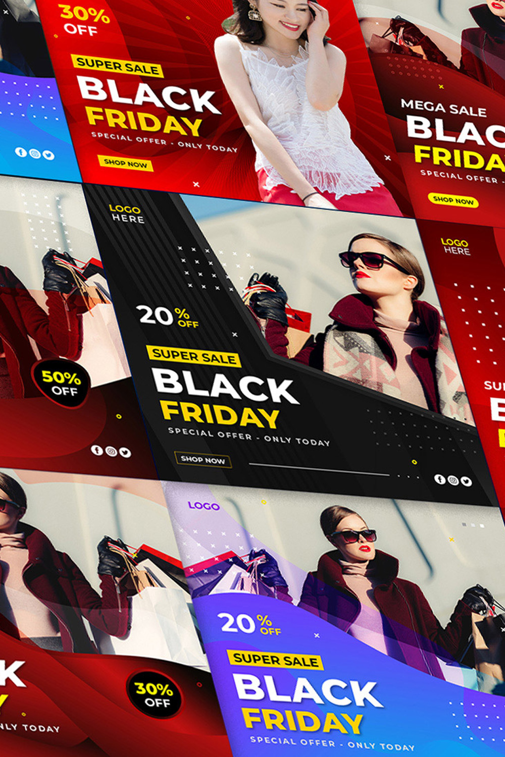 Black Friday Sale Instagram Post and Social Media Post Design 6 Set Template - Pinterest.