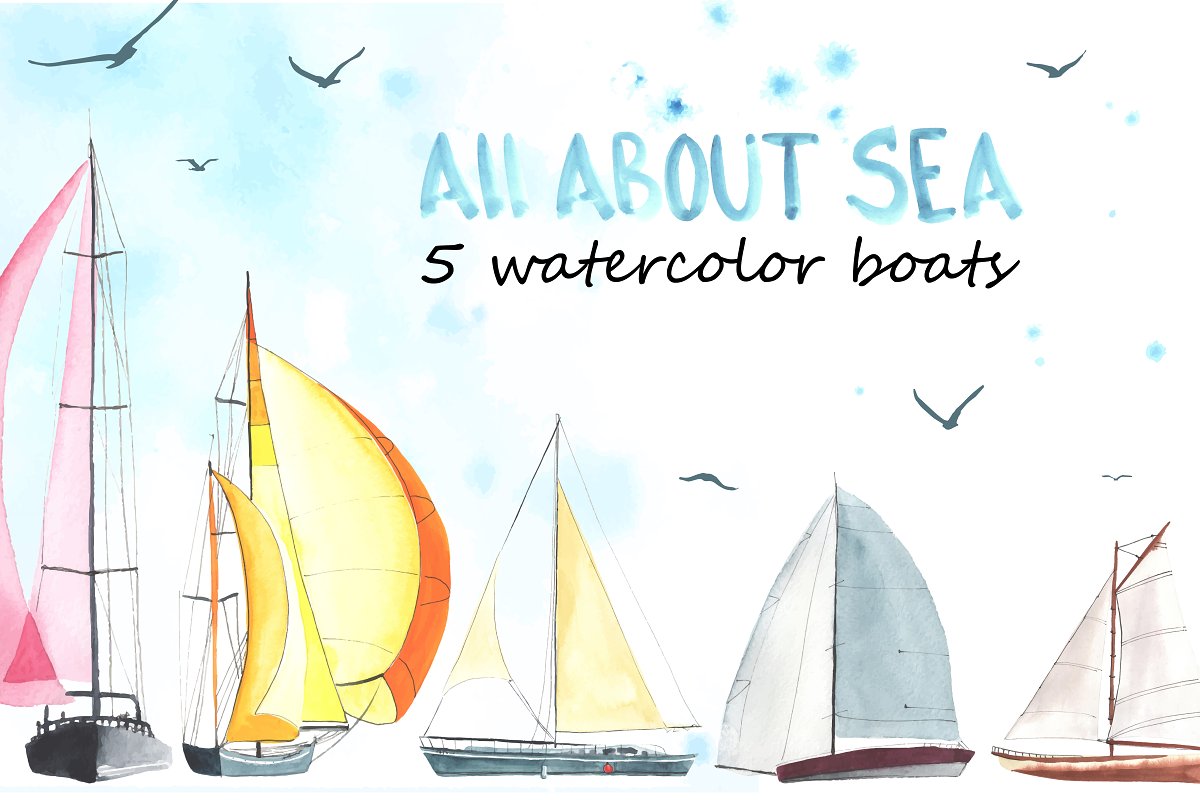 Cover image of Watercolor Sailboats bundle.