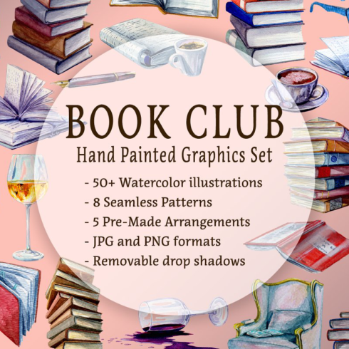 Book club hand painted graphics set main image preview.