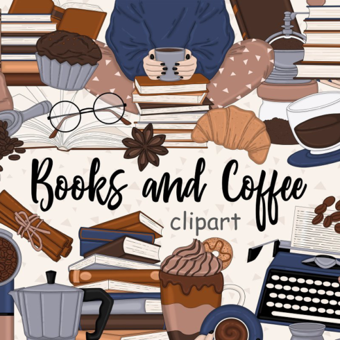 Books and coffee clipart main image preview.