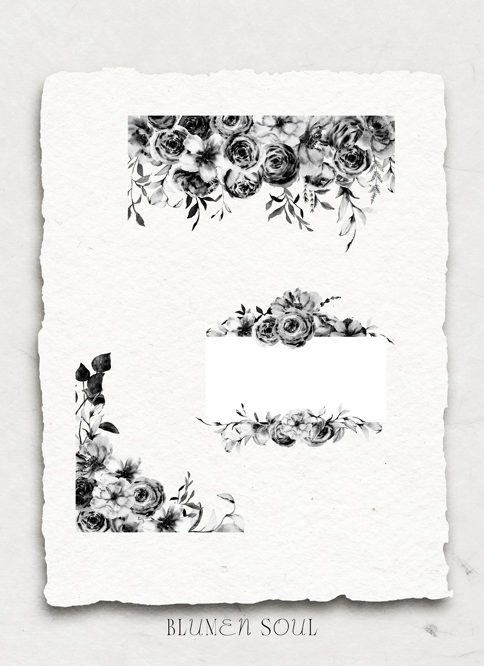 4 different black border magical flower on a white paper.