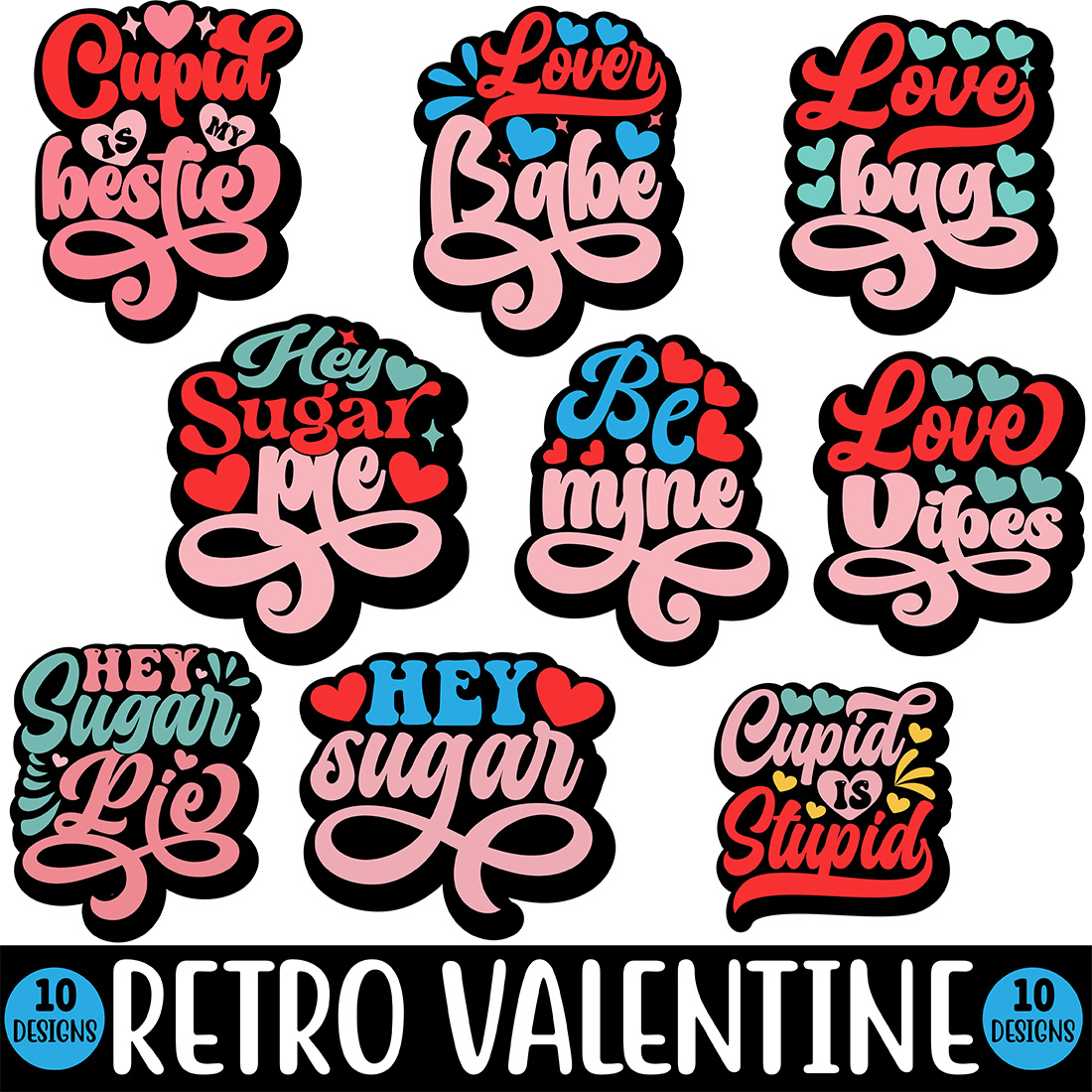 Retro Valentine Design SVG Bundle cover image.