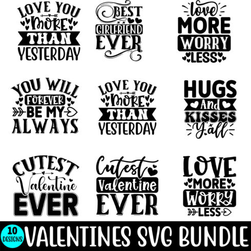 Valentines Typography SVG Design Bundle cover image.
