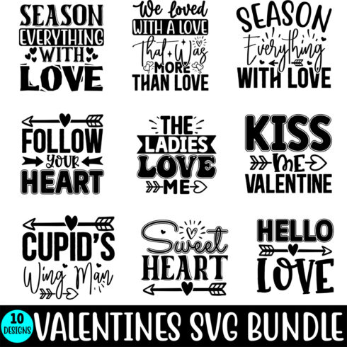 Valentines SVG Quotes Design Bundle cover image.