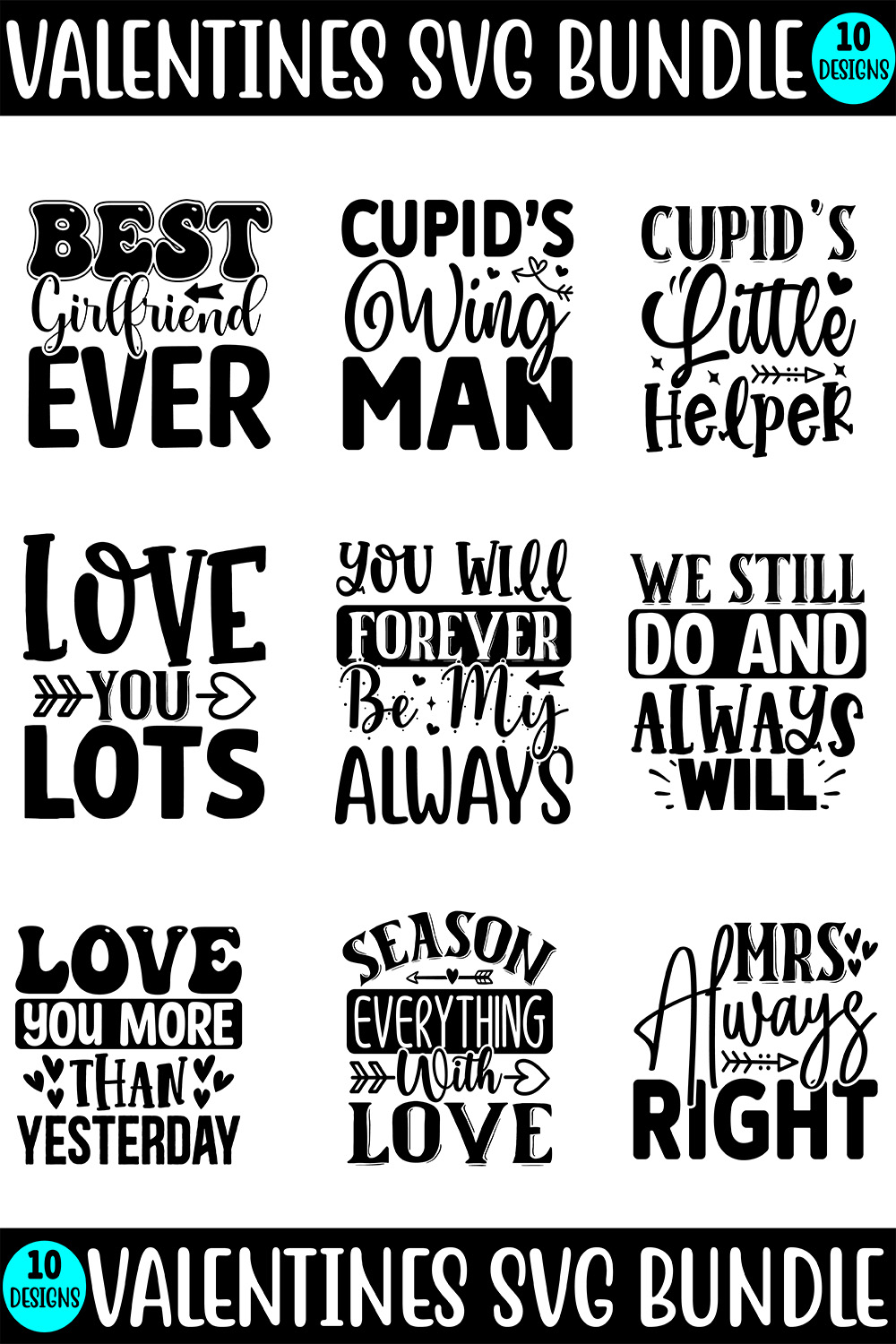 Quotes Valentines SVG Bundle Design pinterest image.