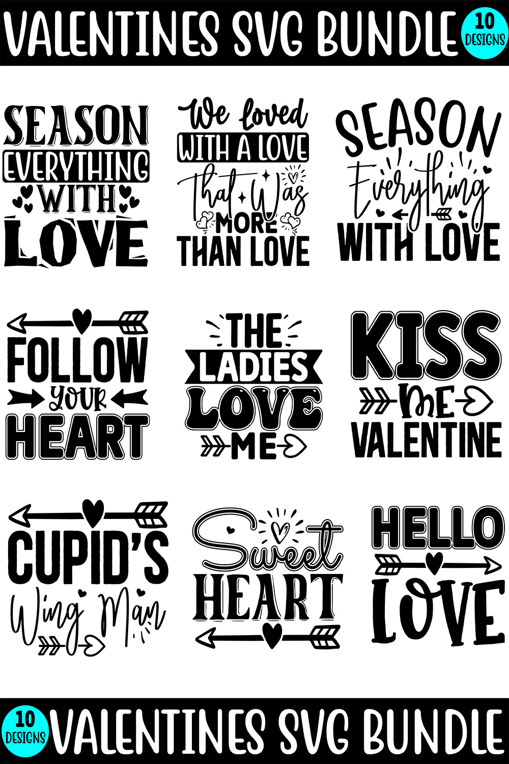 Valentines SVG Quotes Design Bundle pinterest image.