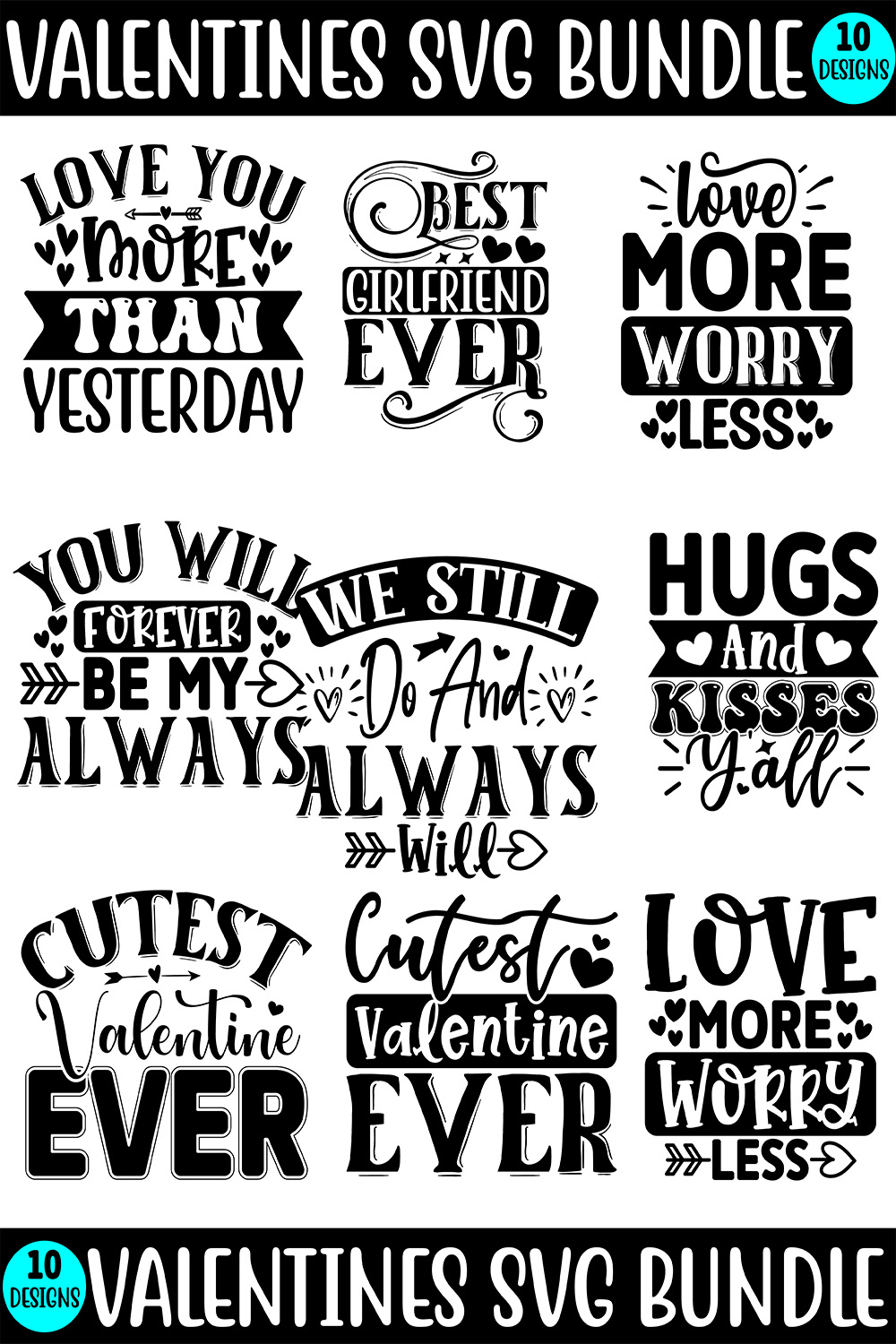 Valentines Typography SVG Design Bundle pinterest image.