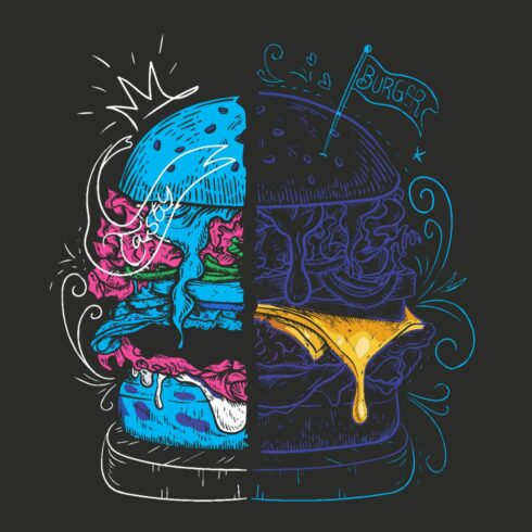 Burger Doodle Design T-shirt Print cover image.