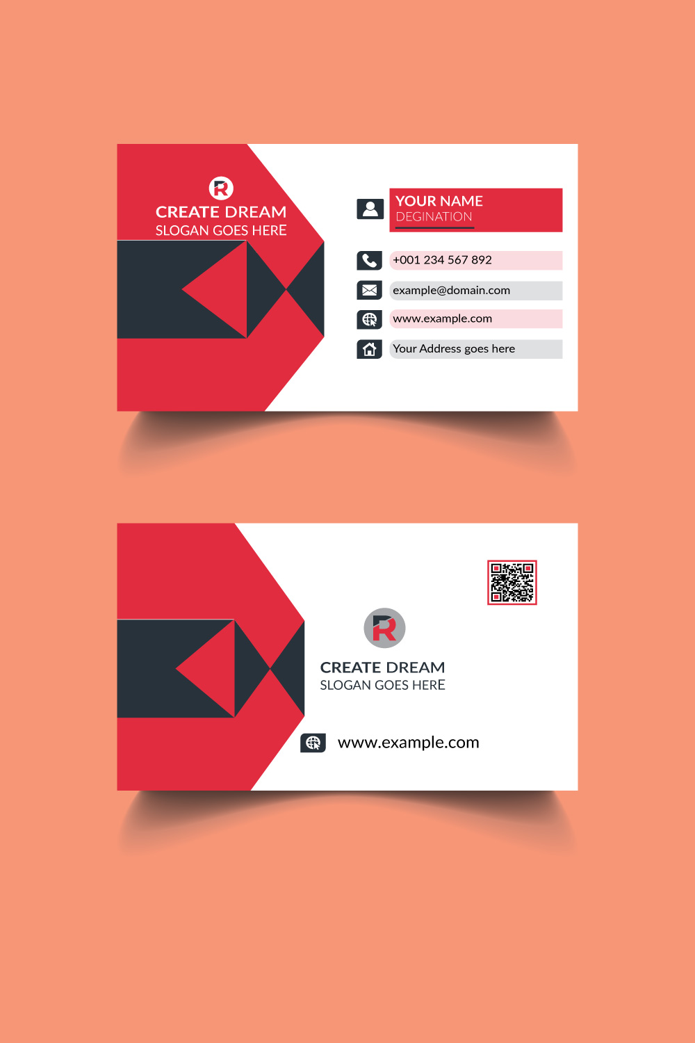 Black Red Clean Creative Business Card Template Design pinterest preview image.