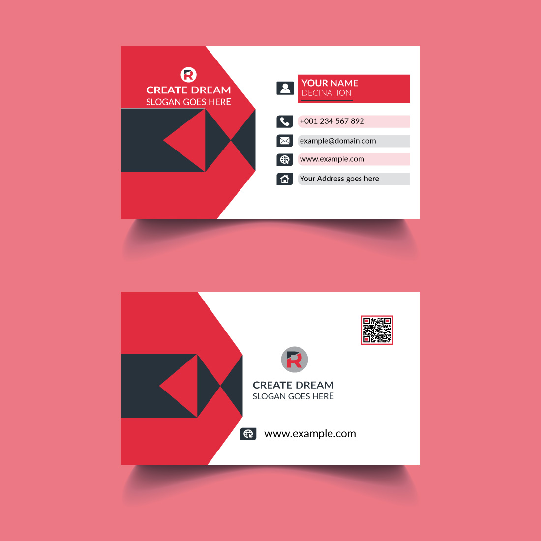 Black Red Clean Creative Business Card Template Design preview.