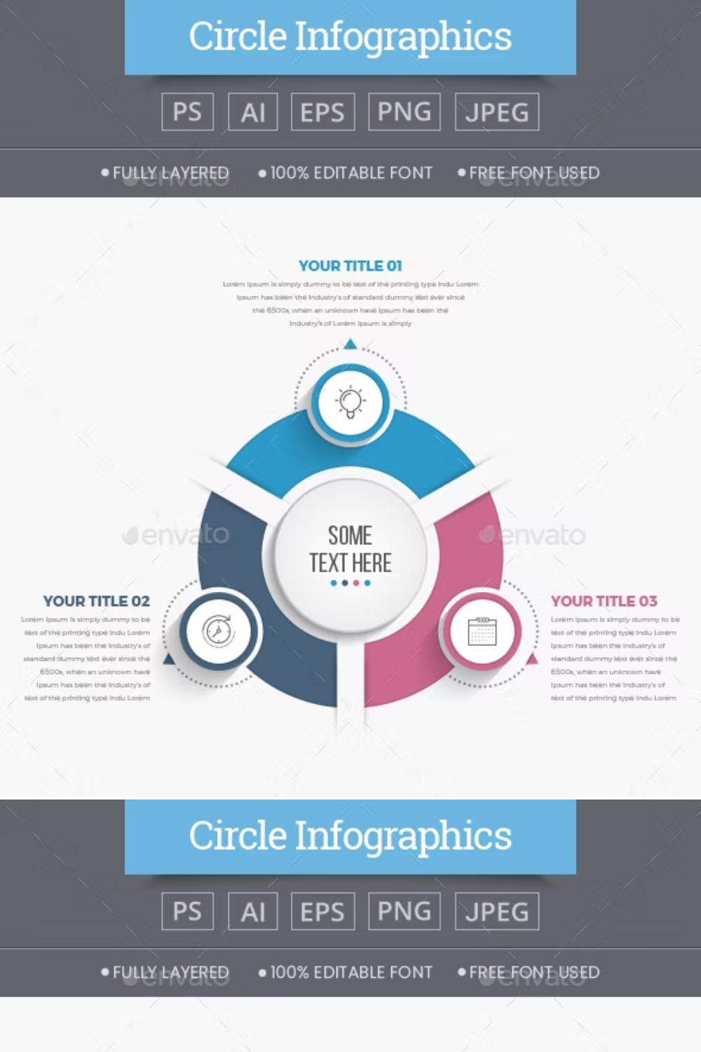 Business Circle Infographics With 03 Steps Pinterest Cover.
