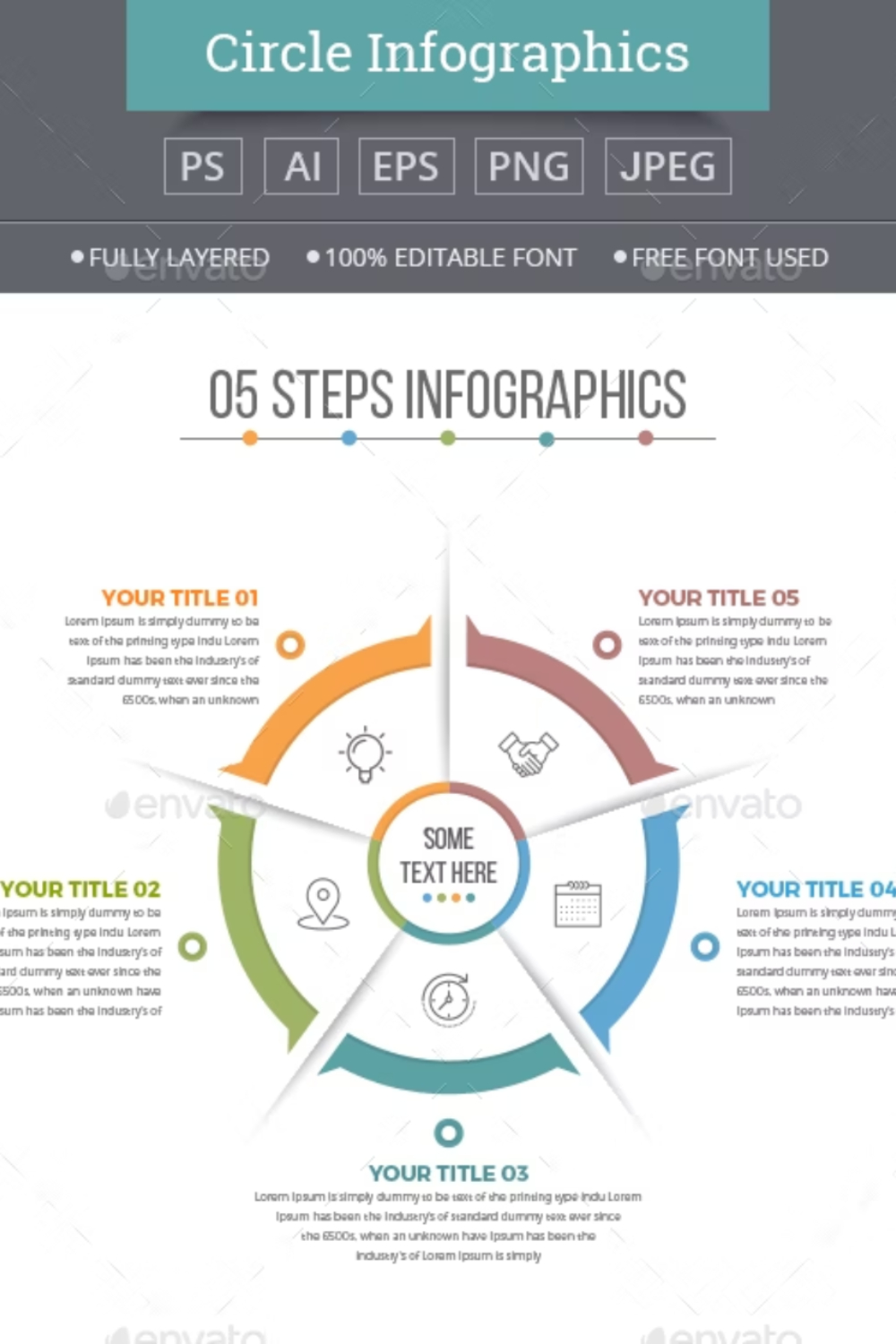 Business Circle Infographics With 05 Steps Pinterest Cover.