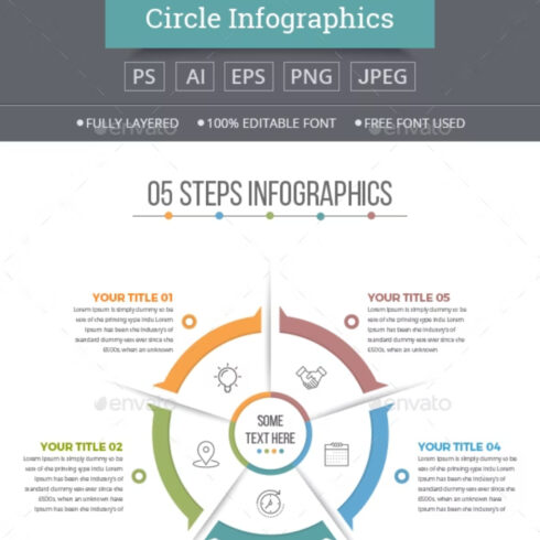 Business Circle Infographics With 05 Steps Main Cover.