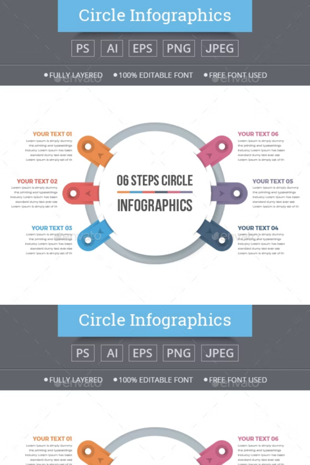 Business Circle Infographics With 06 Steps Pinterest Cover.