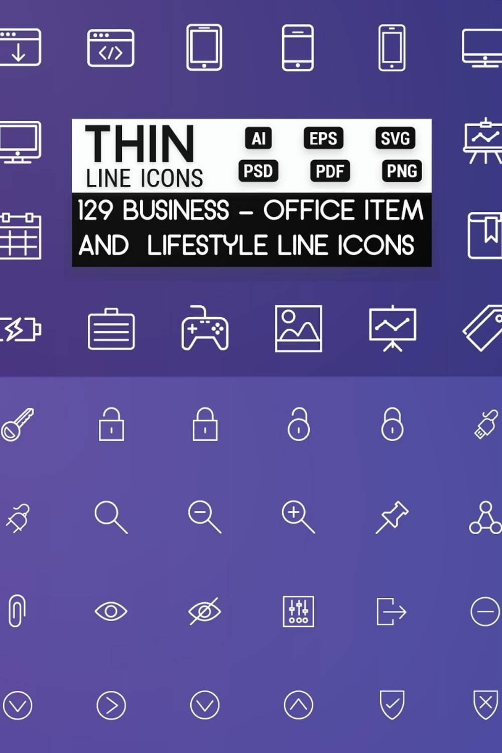 Business - Lifestyle & Office Icons Pinterest Cover.