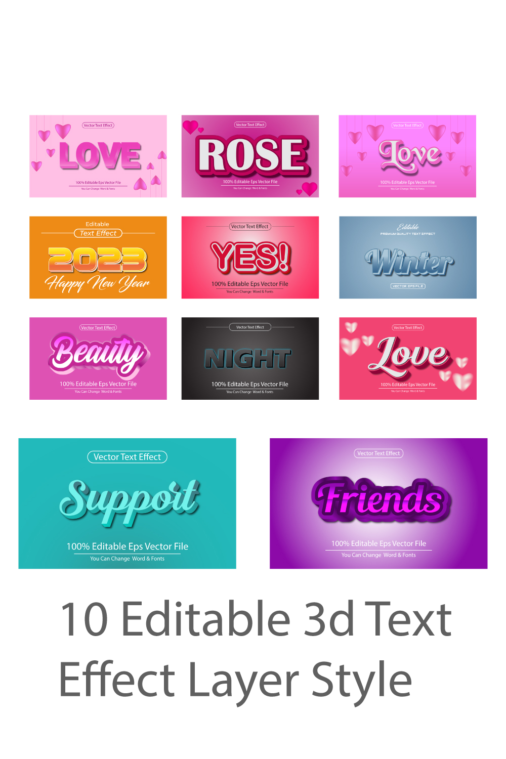 10 Editable 3D Text Effect Layer Style pinterest image.