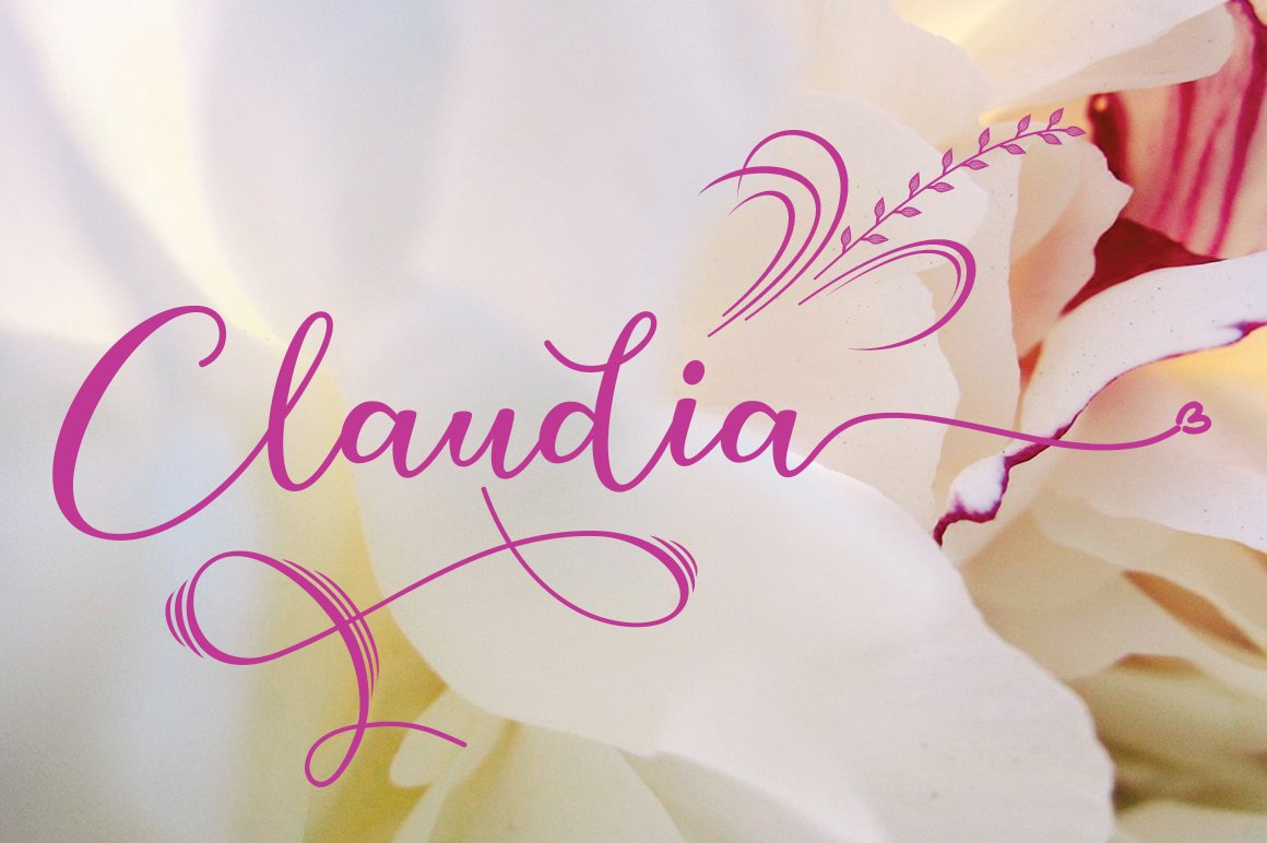 Purple lettering "Claudia" in calligraphy font.