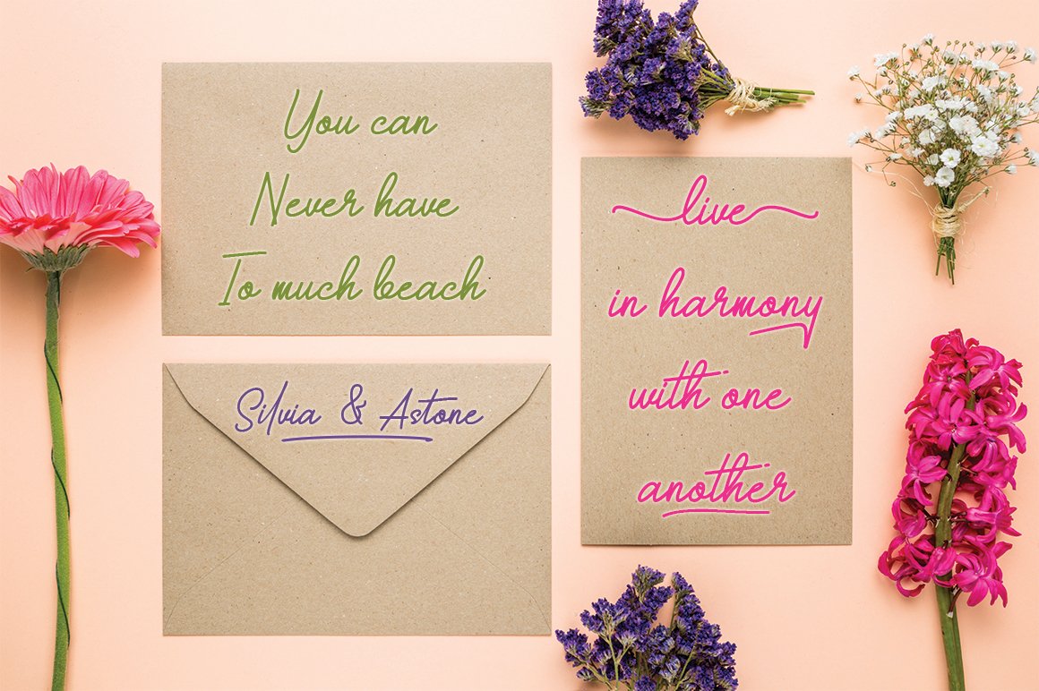 Craft cards and envelope with calligraphy letterings.