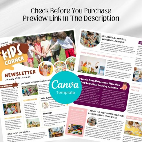 Instant Download Canva Newsletter Template for Kids - MasterBundles